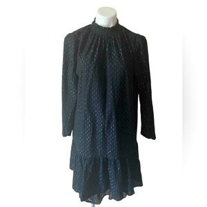 Gap Women’s Black Long Sleeve Cotton Yoke Mini Dress With Gold Dots Size Large